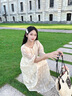 香影通勤黃色連衣裙女2025夏秋新款簡單大方氣質(zhì)泡泡袖印花中長裙 黃花 S 155/80A/85-95斤 曬單實拍圖