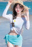 南木熊比基尼女泳衣女新款海邊泡溫泉性感小清新長(cháng)袖罩衫分體度假泳裝 藍色四件套均碼【80-120】 曬單實(shí)拍圖