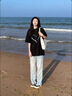 一寸相思愛心純棉短袖女t恤黑色2025新款爆款夏季寬松體恤獨(dú)特漂亮上衣ins 黑色-線條愛心 L (110-125斤） 曬單實(shí)拍圖