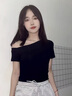 山朵棉一字肩短袖t恤女2025新款夏季修身顯瘦斜肩體恤黑色性感露肩上衣 黑色 L 曬單實(shí)拍圖