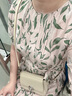 兆君2025春夏桑蠶絲新款時(shí)尚印花連衣裙女半袖系帶真絲雙縐裙子 粉底綠葉 M 曬單實(shí)拍圖
