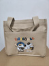 趣木也新款帆布手提包女大容量簡(jiǎn)約上班族便捷包學(xué)生百搭飯盒媽咪便當包 米色 小狗小貓打棒球款 曬單實(shí)拍圖