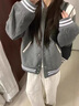 POUM美式寬松棒球服男女同款2025春秋季設(shè)計感學(xué)院風(fēng)百搭情侶夾克外套 TM-W703灰色 毛呢 XL 曬單實(shí)拍圖