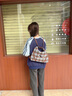 察今秋冬季大容量呢子女式雙肩包2024新款通勤后背包單肩斜挎包托特包 藍(lán)色 曬單實(shí)拍圖