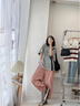 塔馳密司夏季藏肉燈籠褲 寬松休閑褲抽繩松緊腰束腳休閑褲女FSL 粉色 L 曬單實(shí)拍圖