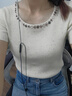 Olrain歐芮兒淺黃色釘珠大圓領(lǐng)毛針織套頭衫女夏季2025新款上衣 淺黃色 L 曬單實拍圖