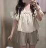 森馬（Semir）小個(gè)子法式蕾絲雪紡衫女夏季感顯瘦泡泡袖短款上衣小眾設(shè)計(jì)感 杏色 M 曬單實(shí)拍圖