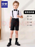 羅蒙男童禮服夏季兒童畢業(yè)演出服幼兒園背帶褲花童 黑色套裝 130 曬單實拍圖