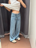 UR2025夏季新款女裝復(fù)古百搭休閑闊腿牛仔長褲UWM850091 淺藍 25 曬單實拍圖
