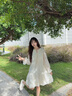 香影【云朵出逃】波西米亞杏白色連衣裙女2025秋新款萊賽爾天絲裙 杏色 S 曬單實拍圖