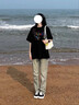 回力正肩短袖t恤女夏2025新款透氣純棉半袖大碼胖mm顯瘦遮肚黑色半袖 曬單實拍圖