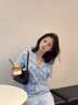 薩拉維夫 SLLAVIF套裝女氣質(zhì)小香風(fēng)套裝裙女夏季2025新款感短袖上衣半身裙兩件套女 晴空藍(lán) S 曬單實(shí)拍圖