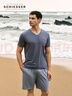 舒雅（Schiesser）男士黑牌V領(lǐng)32S絲光棉莫代爾短袖短褲睡衣家居服套裝E5/22166H 藍灰色 2XL 曬單實(shí)拍圖