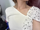 貞喜氣 一字肩上衣夏辣妹碎花韓版設(shè)計感短袖T恤上衣女露肩荷葉邊不規(guī)則 黃色 M 曬單實拍圖