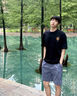 麓格立 純棉短袖t恤男裝夏季潮牌百搭休閑重磅五分半袖青少年寬松體恤 小紙箱人T恤黑 XL 建議【135-150斤】 曬單實(shí)拍圖