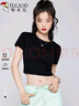 啄木鳥短袖t恤女2025夏季款百搭修身顯瘦高腰露臍小眾半袖上衣 黑色 M 曬單實拍圖