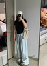 棉致冰絲山本奶芙休閑褲子女夏季薄款2025新款垂感直筒小個子闊腿褲 藍色【常規(guī)款】 L 【建議110-120斤】 曬單實拍圖
