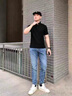 朦朧杏小個子八分小腳牛仔褲男款修身 廣州新塘淺色九分褲男直筒秋季褲 淺藍色 單件 28 建議80-90斤 曬單實拍圖