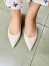 千百度【靜音系列】中跟裸色淺口單鞋女春秋新款尖頭增高小皮鞋 米色 37 曬單實(shí)拍圖