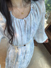 對白新中式串珠印花連衣裙女2025秋季新款萊賽爾寬松輕薄度假長裙 淺藍(lán)色 【預(yù)售付款后15天發(fā)貨】 S 曬單實拍圖