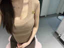 黛芮婷韓版INS小香風(fēng)套裝女褶皺收腰U領(lǐng)針織短袖小眾絲綢闊腿褲甜辣 卡其上衣+絲綢闊腿褲 M 【建議90-105斤】 曬單實(shí)拍圖