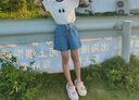 ASK JUNIOR女童褲子2025夏兒童亮色扣子薄款牛仔短褲 藍(lán)色 140 曬單實(shí)拍圖
