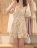 紫涵（ZIHAN）紫涵度假風(fēng)碎花上衣短褲套裝女夏季小衫休閑褲兩件套 米底印花 S 曬單實(shí)拍圖