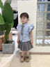 MOKITOUL女童短袖襯衫學院風百褶裙套裝2025夏裝新款大童裝女孩jk兩件套裙 藍色套裝（高端禮盒包裝） 50 cm3 1 曬單實拍圖