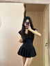 南木熊泳衣女連體裙式保守泡溫泉泳衣顯瘦遮肉游泳衣學(xué)生海邊女士泳衣 黑色小飛袖均碼【70-120斤】 曬單實(shí)拍圖