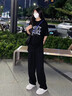 白色直筒休閑褲女2025年春夏新款遮胯百搭顯瘦腰闊腿奶芙長褲 黑色-常規(guī)款 M 曬單實拍圖