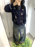 F426國潮牌春季新款趣味運動(dòng)刺繡撞色針織開(kāi)衫罩衫 藏青色預售 * S 曬單實(shí)拍圖