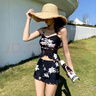 OLOEY大碼泳衣女顯瘦遮肚胖妹妹200斤分體泡溫泉泳衣三件保守遮肉泳裝 黑色XL碼（建議110-125斤） 【防曬透氣/顯瘦遮肚保守】 曬單實(shí)拍圖