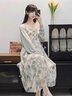 蕓蕁裙子女夏季2025新款蕓蕁法式復(fù)古扎染碎花吊帶裙套裝女夏氣質(zhì)收腰 水墨印花吊帶連衣裙單件/無(wú)腰帶 M (建議90-105斤) 曬單實(shí)拍圖