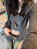 DAVEY MODE美式復(fù)古格子拉鏈連帽短款修身韓系針織衫女毛衣開衫外套女 深灰色版 M 建議95-105斤 曬單實拍圖