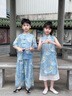DOMIAMIAKIDS2025新款短袖演出服兒童漢服夏季男童中國風(fēng)古風(fēng)唐裝女童旗袍 新中式藍色套裝女 130 【建議身高121-130cm】 曬單實(shí)拍圖