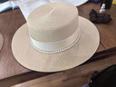 十竹新款法式珍珠平頂帽女士春夏季禮帽英倫氣質(zhì)休閑百搭時(shí)尚爵士帽 米色 曬單實(shí)拍圖