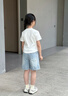 真維斯女童套裝夏季兒童短袖牛仔短褲薄款夏裝女孩可愛兩件套時(shí)尚童裝 白+淺藍(lán) 130 曬單實(shí)拍圖