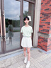 優(yōu)優(yōu)1點(diǎn)（Yoyo one）兒童速干運動(dòng)套裝女童網(wǎng)球服夏季2025新款女孩羽毛球訓練短袖裙子 6069白色+19146綠色 140 曬單實(shí)拍圖