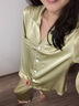 乃絲SLKMRKT 真絲睡衣睡褲女100%桑蠶絲家居服高檔19姆米夏季套裝 香梨綠【19姆米重磅】 長袖長褲 L 曬單實(shí)拍圖