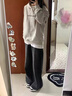 FSHE黑灰色闊腿牛仔褲女秋季薄款大碼高腰寬松顯瘦垂感窄版直筒拖地褲 黑灰色【磨白】褲 L 曬單實(shí)拍圖