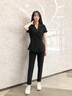 伊婭莎職業(yè)西裝套裝女夏季薄款短袖西服正裝氣質(zhì)美容師酒店珠寶店工作服 黑色外套+九分褲 L 推薦100-110斤 曬單實(shí)拍圖