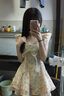 皓娥法式碎花連衣裙女2025新款夏季甜美風(fēng)蝴蝶結(jié)小個(gè)子收腰顯瘦公主裙 碎花紗裙【杏色S】 曬單實(shí)拍圖