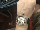 金詩(shī)頓鏤空透明酒桶形全自動(dòng)機械腕表個(gè)性時(shí)尚潮流炫酷夜光學(xué)生石英男表 透明黑面-黑帶機械表 曬單實(shí)拍圖