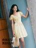 森馬（Semir）連衣裙女荷葉邊V領(lǐng)溫柔少女感2025夏季新款肌理碎花裙小清新 黃色調00333 S 曬單實(shí)拍圖