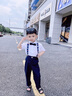 羅蒙男童西裝套裝兒童花童小童周歲生日男寶寶小男孩短袖禮服夏季 白短袖+藏青長(zhǎng)褲+五角星背帶+領(lǐng)結(jié) 100 曬單實(shí)拍圖