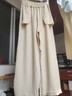 【棉麻】闊腿褲女裝夏季高腰垂感九分褲大碼太極褲抽繩直筒休閑褲 杏色 L 【建議100-115斤】 曬單實(shí)拍圖
