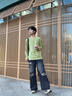 名創(chuàng)優(yōu)品（MINISO）華夫格長袖T恤男2025新款重磅220G綠色男生ins風百搭圓領(lǐng)打底衫潮 【2件裝】棕櫚綠+白色 L 175(名創(chuàng)優(yōu)品 品控嚴格) 曬單實拍圖