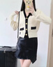 DGOV法式小香風(fēng)撞色V領(lǐng)針織開衫女早春溫柔慵懶寬松毛衣外套收腰上衣 紫色 S 80-95斤 曬單實拍圖