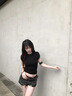 AAISUP美式黑色鉚釘毛邊牛仔短褲女夏季新款辣妹低腰顯瘦百搭緊身熱褲子 黑色 M 曬單實(shí)拍圖