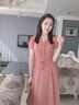 莫代爾冰絲中長款收腰連衣裙女夏季小個子純色修身顯瘦遮肚氣質(zhì)媽媽 粉色 XL 110-120斤 曬單實拍圖